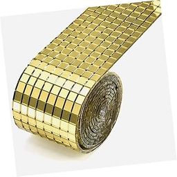 Hiki Ziki Self Adhesive Square Glass Wall Sticker Roll, Glass Mirror Mosaic Tiles Sticker, Mini Glass Roll Mirror Mosaic Tiles Wall Decal for DIY Home Craft Decoration Material (1, Golden Colour)-image-32