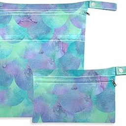 visesunny Turquoise Blue And Violet Mermaid Scale 2Pcs Wet Bag with Zippered Pockets Washable Reusable Roomy for Travel,Beach,Pool,Daycare,Stroller,Diapers,Dirty Gym Clothes, Wet Swimsuits, Toiletries-29