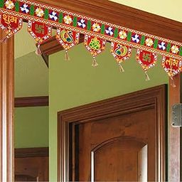 Ascension Design Subh Labh Traditional Art Handmade Door Bandarwal toran for Home Decor Hangings for Decoration Red (Pack of 1),25 Centimeters-4