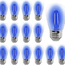 S14 LED Bulb 2W Blue Outdoor Shatterproof Waterproof S14 Clear Plastic Replacement Vintage Edison Filament Bulbs E26 E27 Decorative String Lights 15 Pack (Blue)-20