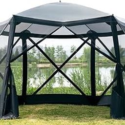 EVER ADVANCED Pop Up Gazebo Screen House Tent for Camping 11.5 ft for 8-10 Person Instant Canopy Shelter with Netting Portable for Outdoor, Backyard-image-7