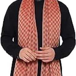 Mens Extra Fine Wool Stole, Checkered Design, Orange-image-79