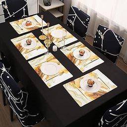 Kuber Industries 6 Pcs Set Wipeable & Reusable PVC Placemats for Dining Table | Food Mats & Dining Table Accessories for Home, Bedroom & Kitchen | Marble Print - Cream & Gold-11