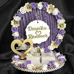It's a Match Personalized Engagement Ring Platter, Ring Plate, Tray, Decorative Plate for Ceremony (Purple, White, Golden)-image-8