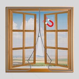 OCTOPUSPRIME Polyester Magnetic Window Mosquito Net with Self Adhesive Hook Tape Windows (Magnetic Window Mosquito Net)-3