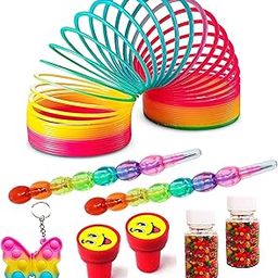 RZA Rainbow Spring Combo-8Pc One Rainbow Spring Toy /2 Moti Pencil /2 Stamp /2 Water Balls/ 1 Popet Key Chain For Kids Gag Toy (Multicolor)-30