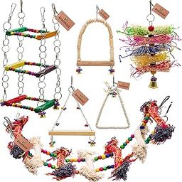 GREENBIRDS TOYS Pack Of 6 Pcs Include Paper Shredded Foraging Chew Toy, Rope Ladder, Cage Hanging Accessories Birds Toys Natural Wood Parrot Toys Cage Accessories Training Aid, Perch For Bird & Parrot-image-21