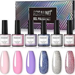 ROSALIND UV Gel Polish Nude Purple Glitter Nail Polish Pure Color UV LED Soak off for Nail Art Beginner 6 Colors Kit 10ml-image-33