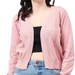 Women Self Design Nude Flat Knit Smart Casual Shrug-image-0