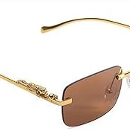 Leopard Decorated Arms Rimless Rectangle Sunglasses for Men and Women-image-90