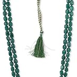 Womens Green Beaded Long Stone Mala Necklace (Green)-image-5