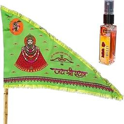 Green Khatu Shyam Ji Flag 4 No. Size (40"x60") | Triangle Nishan Jhanda with FREE Shri Shyam Baba Spray Attar-12