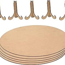 BIRD'S MIND Round MDF Coasters Set of 5 Plain Wooden Circle Board Cutouts with Stand for Decoupage Painting Art Craft 2.5mm Thickness Blank Plain DIY Coaster MDF Boards-53