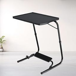 TABLE MAGIC Alloy Steel - Laptop Table Mat Finish, Lapdesk, Utility Table, Table with Footrest, Height Adjustable Table, Work at Home Table (Tm Footrest- Midnight Black, Large)-10