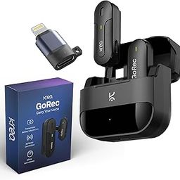 Kreo GoRec Professional Wireless Mic with Transmitter, USB-C & Lightning Support with iPhone & Android, Ultra–Low Latency, 30m Range, for YouTube and More (Solo, with Charging Case + Converter)-0