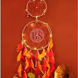BS AMOR Dream Catcher with Lights, Wall Hangings, Crafts, Home Décor, Handmade for Bedroom, Balcony, Garden, Party, Café, Decoration, Wedding, Decorative, Blue Feathers (17 cm Diameter)-image-80