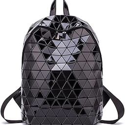 ™ Geometric Backpack Holographic Luminous Backpacks Reflective Bag Luminesk Irredescent Rucksack (Black triangle cut)-image-2