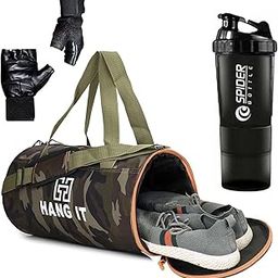 Hang It Army Print Gym Bag Combo for Men ll Gym Bag, Black Spaider Bottle, Black Gloves ll Gym kit for Men and Women ll Gym Bag with Shoe Compartment Gym & Fitness Kit-27