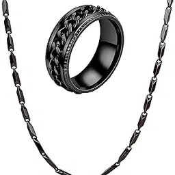fashion frill Mens Jewellery Black Silver Chain For Men Stainless Steel Rice Chain Silver Chain For Men Boys With Ratable Ring Chain For Men Boys Valentine Gift For Boyfriend-picture-28