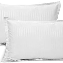 Linenwalas Set of 2 Cotton King Size White Striped Pillow Cover, Pure Cotton Pillowcase, 300 TC Pillowcover, Best for Hotel, (Set of 2, 20x36 inch)-image-28