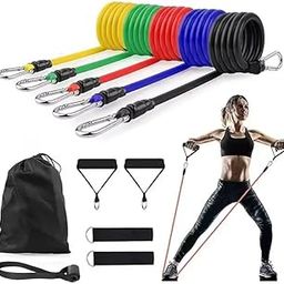 VIULVUK Portable 11-Piece Resistance Band for Men | Rubber Exercise Fitness Bands for Women | Training Gym Kit for Home Workout Includes Toning Tubes, Ankle Straps, Door Anchor, Handles and Carry Bag-image-3