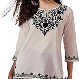 Women's Cotton Aari Work Embroidered Keyhole Neck Three-Quarter Sleeves Straight Kurti-image-92