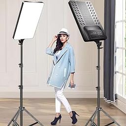 19 Inch RL-19 LED Video Bi-Colors Panel Light Kit, 2700-7500K Dimmable Photography Lighting with Remote, 7 Feet Tripod Stand for YouTube, Game Streaming, Video Photography-24