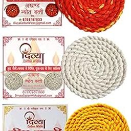 Divya Cotton Wicks™ || Kalava Batti For Akhand Jyot || Diya Batti for Puja || Lambi Mauli Thread Batti for Puja || Kalava Wicks Combo Pack of 12 || 4 Pcs of Each Color Red, Yellow and White || Size : 105 CM-picture-18