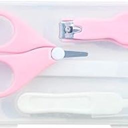 Manan Shopee Baby Scissors and Nail Clipper set/4-In-1 Baby Grooming Kit in Plastic Box Packing-Pink-picture-11