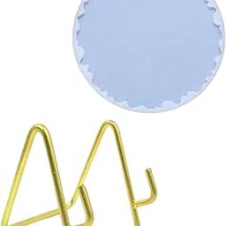 Gold Metal Display Stand (4x4 Inch) + 8-Inch Agate Frame Silicone Mold for Resin Art – Pack of 1 Each | Elegant Iron Easel & DIY Resin Casting Mold-2