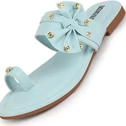 fausto Women's Bow Design Toe Ring Slip On Flats Slippers-picture-12