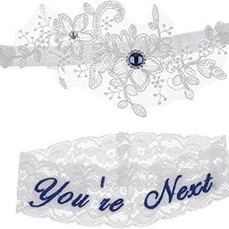 Generic 2 Piece Womens Lace Flower Leg Garter Belt Rings Blue-image-31