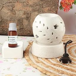 DECOVAA Electric Star-Shaped Aroma Diffuser for Home Fragrance| Night Lamp|Aromatherapy Ceramic Diffuser|Diffuser Set for Room Fragrance with 10ml Essential Oil (Off-White) (Camphor Fragrance)-6