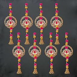 eCraftIndia Lotus in Golden Rings with Pom Pom & Bell Toran for Home Decor (Pack of 8) - Lotus Hangings for Pooja Room, Temple - Ganesh Chaturthi Navratri, Diwali Decoration Items.-image-69