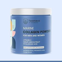 Twameva Collagen Peptides Supplement for Skin, Hair, Nails | Vitamin C, E and Grape Seed Extract| For Healthy Skin,Hair | Marine Collagen Powder for Women & Men | Orange Flavour | 200g-image-9