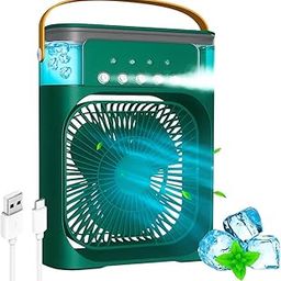 Lapras 𝟏𝟓 𝐘𝐄𝐀𝐑𝐒 𝐖𝐀𝐑𝐑𝐀𝐍𝐓𝐘 Mini Cooler Fan, USB Type-C Powered Personal Air Conditioner Fan with 7 LED Lights, 3 Wind Speeds, 3 Spray Modes & 1/2/3h Timer, Portable Desk Fan 𝐆𝐫𝐞𝐞𝐧-image-28