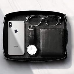 DailyObjects Valet Vegan Leather Tray|Desk Tray Organiser|Organiser For office, Home, Living Room|Button Opening|Water Resistent - Black, Rectangular-27