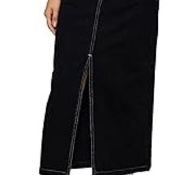 Black Denim Front Slit Midi Skirt-image-64