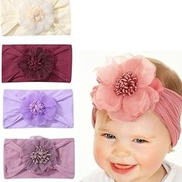 Baby Girls Top Flower Headwrap Stretchy Silky Headbands Set 4 Pcs for Infant Toddlers (Chiffon Flower 4pcs)-30