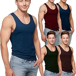 cosco FOUJI Men's 100% Cotton Sleeveless Round Neck Regular Fit Colour Vest | Combo Pack of 5 | Baniyan for Men | Vest for Men-picture-26
