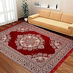 Designer Superfine Exclusive Cotton Rectangular Carpet/Area Rug/Bedside Runner, Cotton Living Room Carpet, Durries In (Red, 4X6 Feet)-19