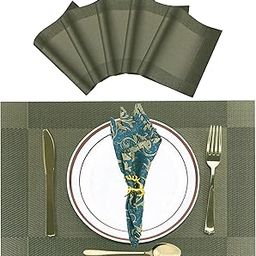 SLEEKBODE Dining Table Mats 6 Pieces Waterproof | Green Melange Rectangular PVC Placemats for Dining Table Accessories-image-5