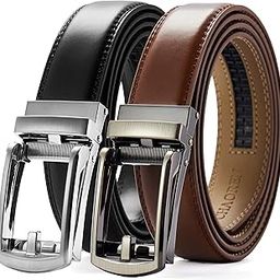 Men's Leather Ratchet Belt Pack of Two - Black, One Size - Adjustable, Scratch Resistant, Luxury Packaging, Black/Cognac, 32" to 38" Waist Adjustable-image-49