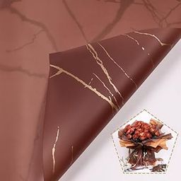 SAKSHAM 10 Waterproof Marble Flower Wrapping Sheets (58 X 58 Cm)|For Weddings, Birthdays, Mother'S Day & Holiday Decorations (Brown & Gold)|Get 1 Free Pull Bow Ribbon,Paper,1 Count-image-32