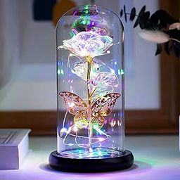 Butterfly & Rose Light-Up Preserved Rose Dome – Eternal Rose Gift for Women, Wife, Mom, Girlfriend_Multi Color-image-95