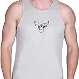 antiloop Men's | Sleeveless T Shirt for Men | Gym Vest|S-VST-OUTLINE02-BULL-GREY-L|-picture-6