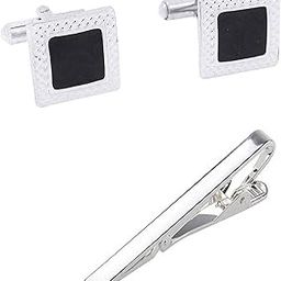 Black Brass Square Cufflink with Silver Tie Pin for Men-picture-23