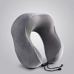 wolpin Travel Neck Pillow Memory Foam Rest Cushion Support for Travel Flight, Car, Train, Airplane Sleeping Neck Pillow for Men and Women (Grey)-picture-11