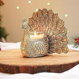 Behoma Metal Dancing Peacock Figurine for Good Luck and Love | Candle Holder for Home Dcor Tabletop Living | Showpiece for Valentine's Day, Birthday (Scented Glass Votive Candle Included), Gold-image-22