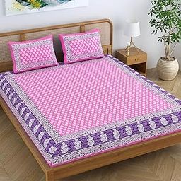 Colorish Cotton Blend Traditional Jaipuri Printed King Size Double Bedsheet with 2 Pillow Covers – Pink Royale-image-90